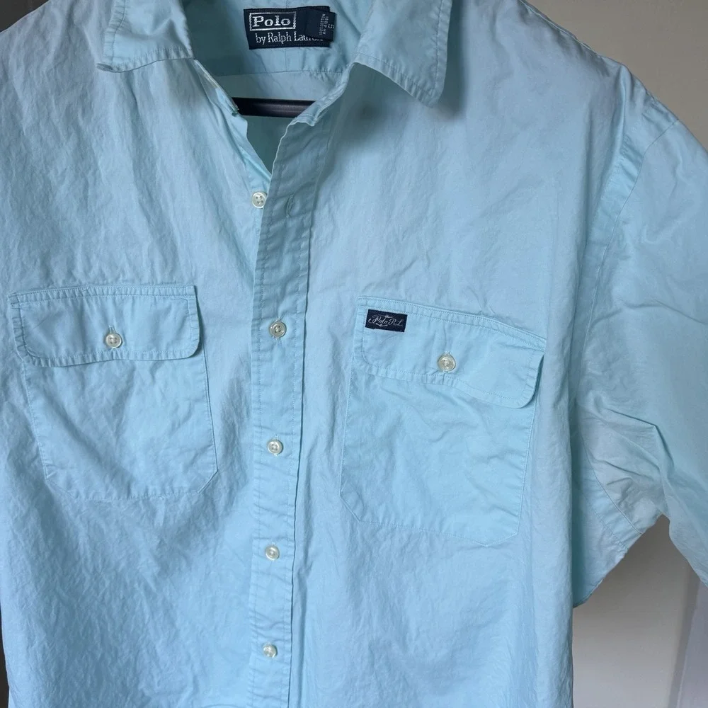 90's Polo Ralph Lauren Short Sleeve Deck Shirt XXL Faded Teal Double Pocket‎ RL